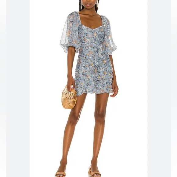 MINKPINK Dresses & Skirts - Mink Pink Blue Floral Dahlia Ruched Dress